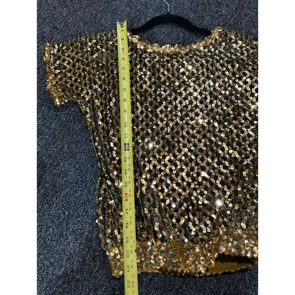 VTG Southeastern Gold Sequin Beaded Top Women Small 17"x21" Sparkle Disco Party - Picture 8 of 10